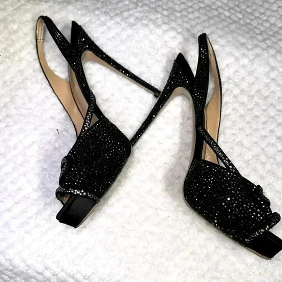 Valentino SZ 7.5 Black Crystal embellished slingback heels - Picture 6 of 7